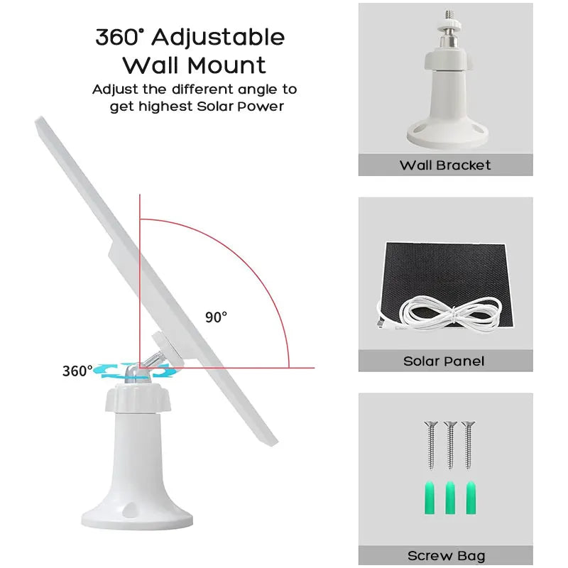 Upgraded ETFE Solar Panel Charger with Micro USB and Type-C Adapter Non-Stop Charging for Rechargeable Security Cameras.