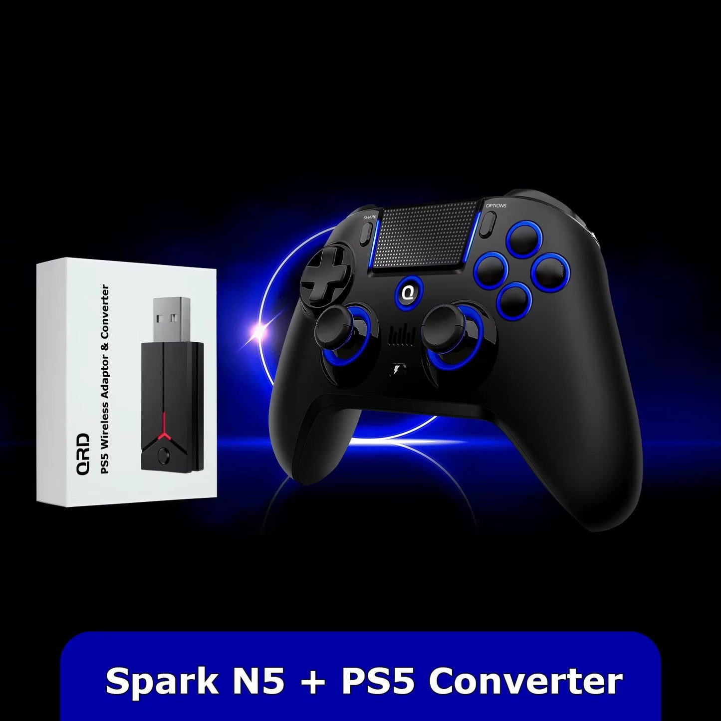 Spark N5 with PS5 Converter PS5 Controller PS4 Control Wireless Bluetooth Gamepad for Android/Ios/ PC Hall Effect LED Lights