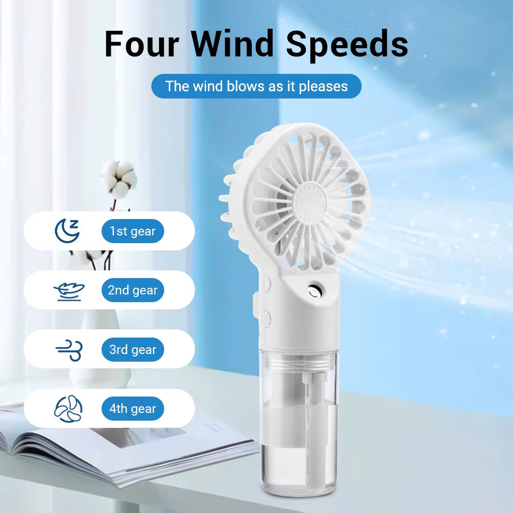 Handheld Portable Mini Air Conditioner Face Steamer Humidifier Water Mist Cooler Cooling Spray Skin Care 4-Speed USB Recharge