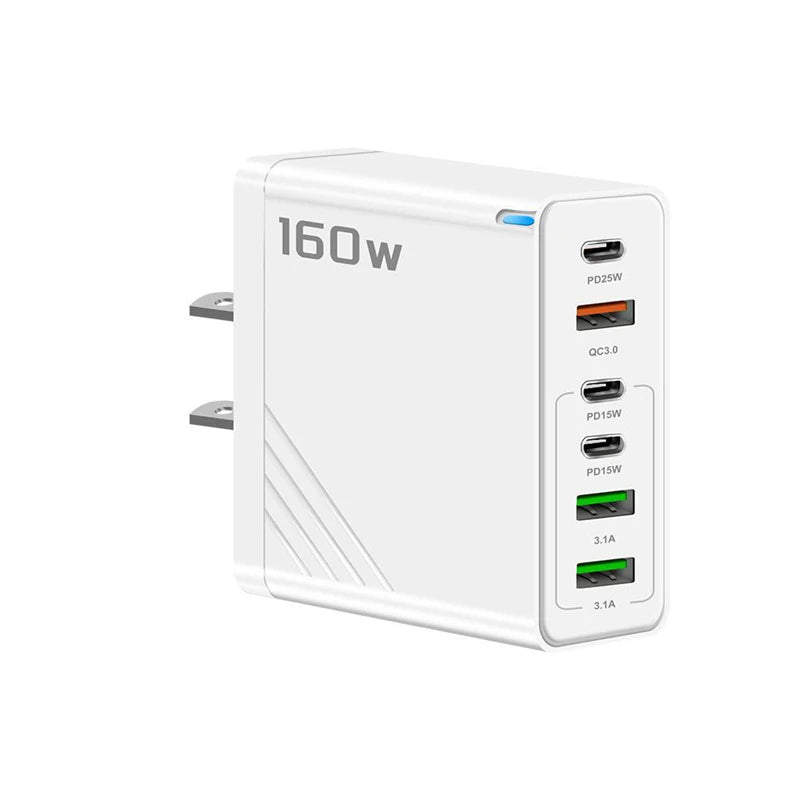 Xiaomi 160W Fast Charging Mobile Phone Charger 6 Port USB Type-C Phone Charger EU/US/UK Plug for Iphone Samsung Xiaomi Huawei