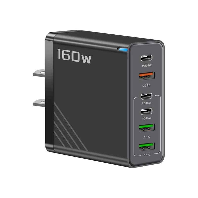 Xiaomi 160W Fast Charging Mobile Phone Charger 6 Port USB Type-C Phone Charger EU/US/UK Plug for Iphone Samsung Xiaomi Huawei