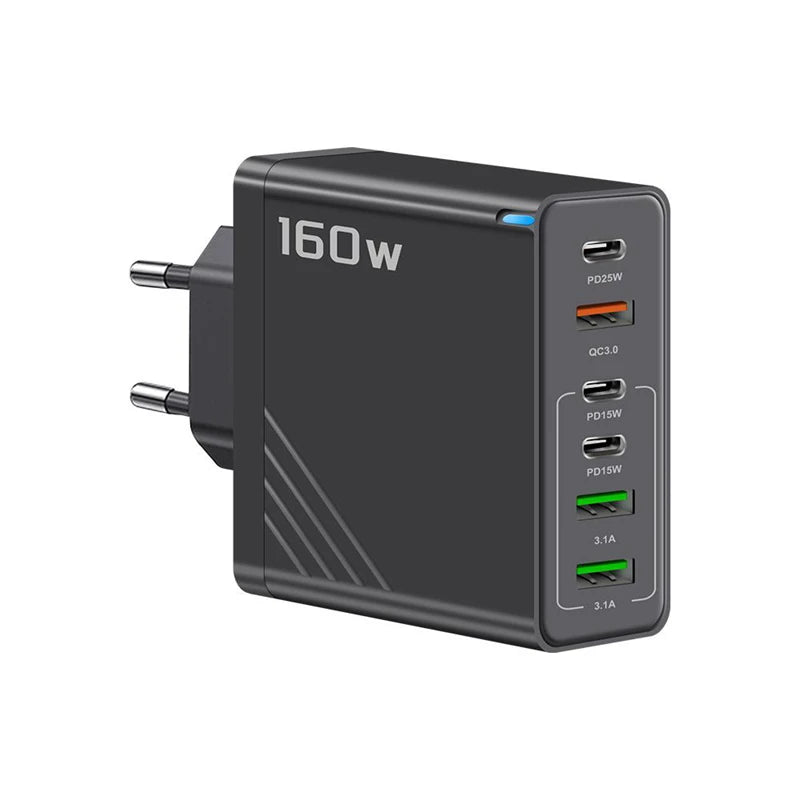 Xiaomi 160W Fast Charging Mobile Phone Charger 6 Port USB Type-C Phone Charger EU/US/UK Plug for Iphone Samsung Xiaomi Huawei