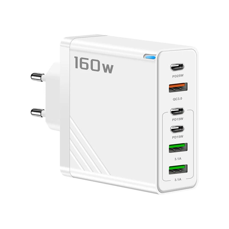 Xiaomi 160W Fast Charging Mobile Phone Charger 6 Port USB Type-C Phone Charger EU/US/UK Plug for Iphone Samsung Xiaomi Huawei