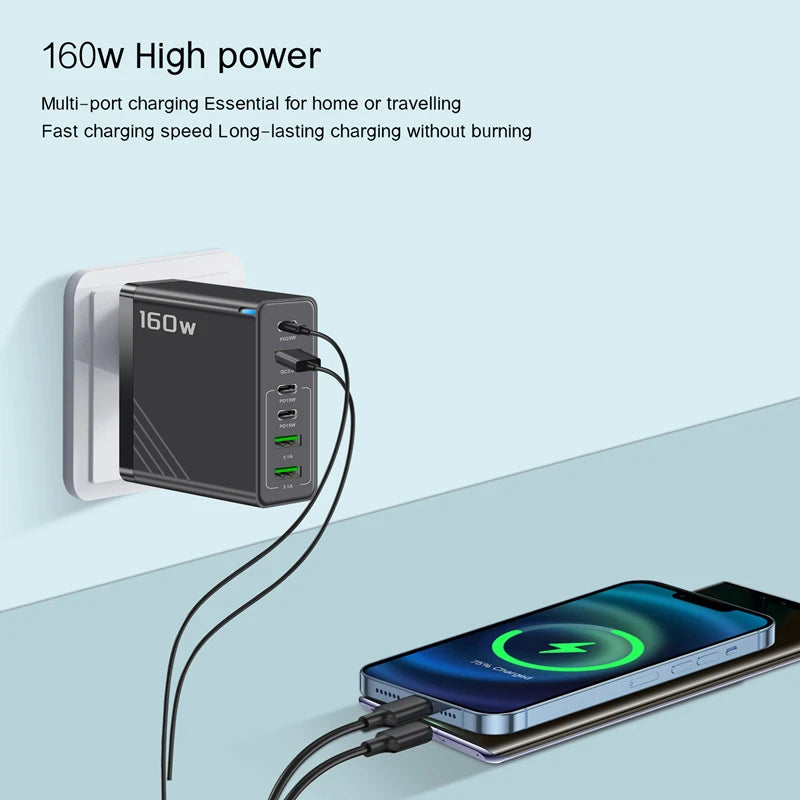 Xiaomi 160W Fast Charging Mobile Phone Charger 6 Port USB Type-C Phone Charger EU/US/UK Plug for Iphone Samsung Xiaomi Huawei