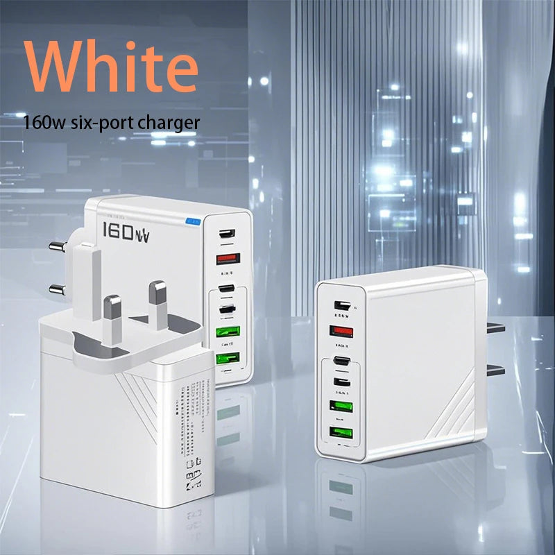 Xiaomi 160W Fast Charging Mobile Phone Charger 6 Port USB Type-C Phone Charger EU/US/UK Plug for Iphone Samsung Xiaomi Huawei