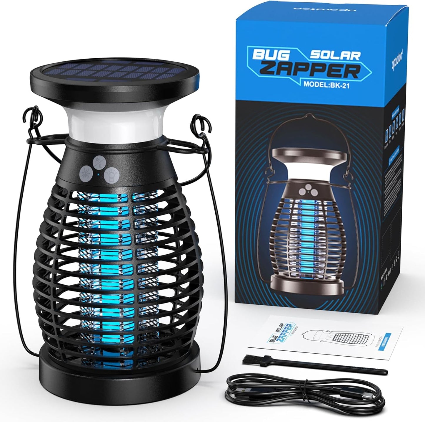 Lampe Moustiques,Solaire Lampe anti Moustique UV 3 En 1 anti Moucherons Electrique Exterieur Interieur,Usb Rechargeable Appareil Tue Mouche Electrique 360° Attrape Mouche Insecte (Noir)