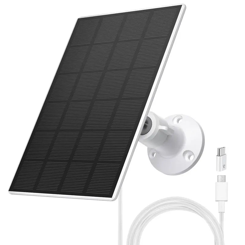 Upgraded ETFE Solar Panel Charger with Micro USB and Type-C Adapter Non-Stop Charging for Rechargeable Security Cameras.