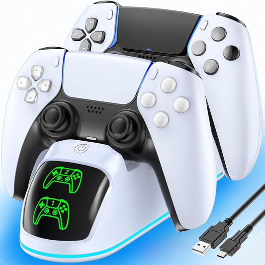 Station De Charge PS5, Chargeur Manette PS5 Pour Playstation 5 Dualsense Et Edge Avec Lumière RVB, Station De Charge De Manette PS 5 Rapide Avec Câble, Kit D’Accessoires De Chargeur Playstation 5