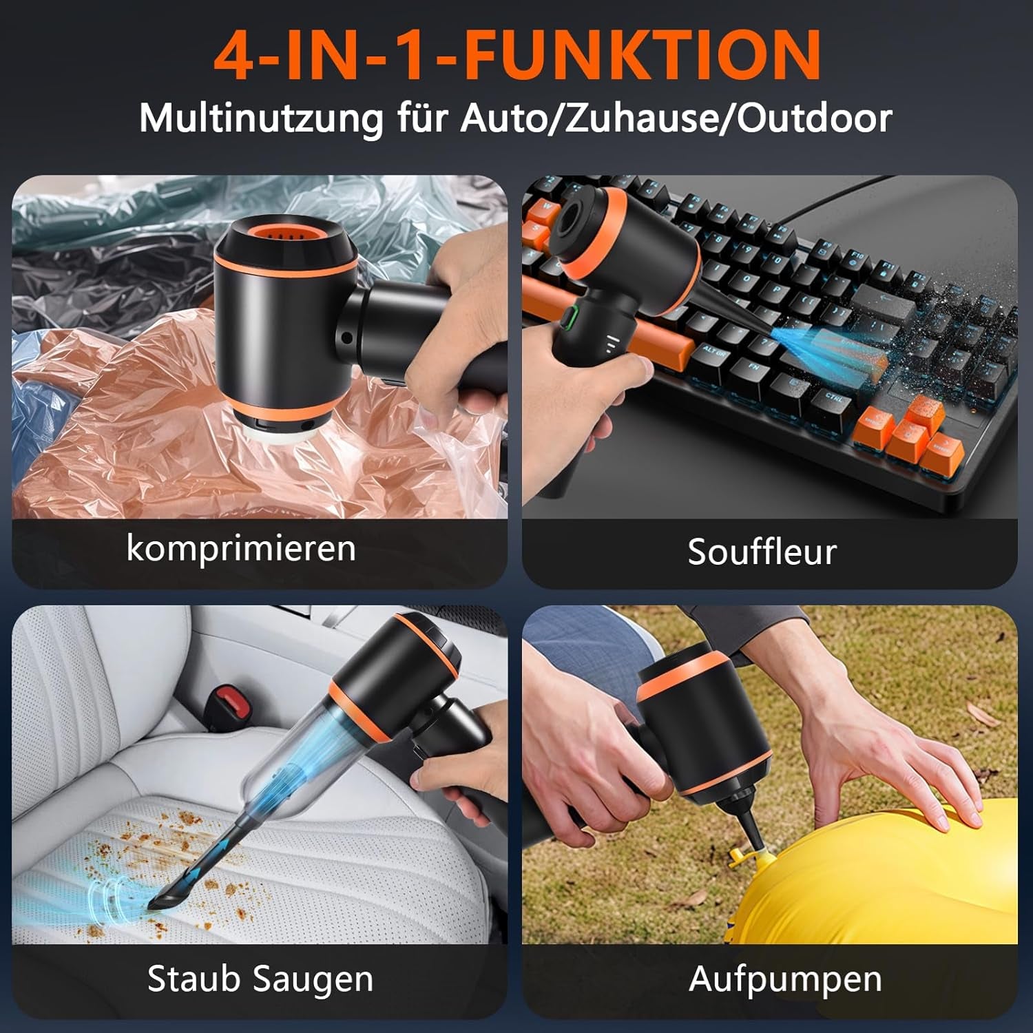 Aspirateur À Main Sans Fil 4 En 1 - 20 000 Pa - Avec Moteur Sans Balais - 3 Vitesses - Pour Voiture, Cuisine, Bureau, Maison, Poils D'Animaux, Canapé, Claviers