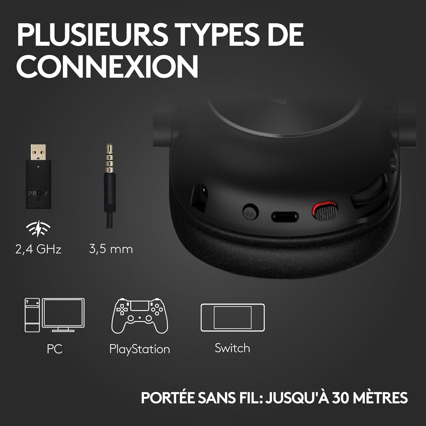 PRO X 2 LIGHTSPEED Casque Audio Bluetooth, Micro-Casque Détachable, Enceinte Graphène 50 Mm, DTS:X Casque 2.0—7.1 Surround, Bluetooth/Usb/3,5 Mm Aux, PC, PS5, PS4, Nintendo Switch - Noir