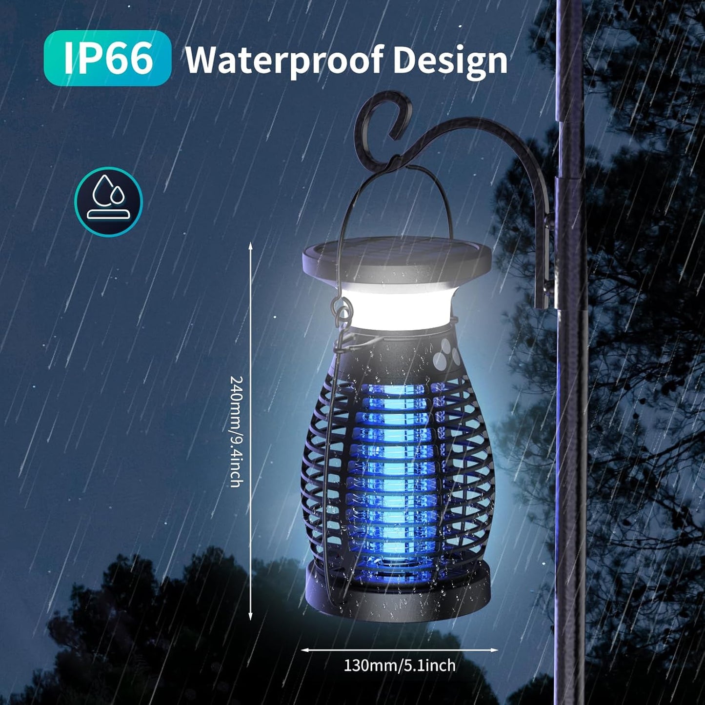 Lampe Moustiques,Solaire Lampe anti Moustique UV 3 En 1 anti Moucherons Electrique Exterieur Interieur,Usb Rechargeable Appareil Tue Mouche Electrique 360° Attrape Mouche Insecte (Noir)