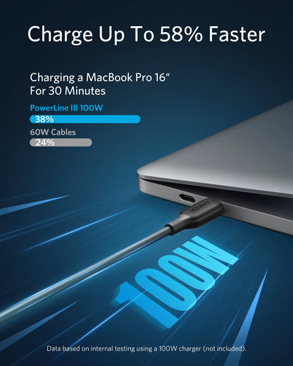 Powerline III USB-C to USB-C 2.0 Charging Cable, 100 W Type-C Cable 2.0, Lightning Fast Charging with PD, for Macbook Pro