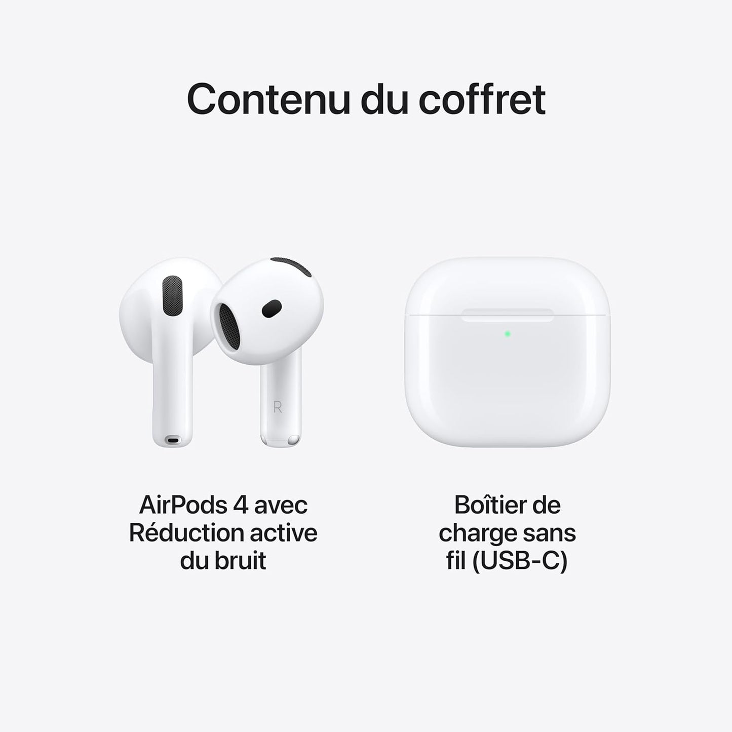 Airpods 4 Écouteurs Sans Fil, Écouteurs Bluetooth, Avec Réduction Active Du Bruit, Audio Adaptatif, Mode Transparence, Audio Spatial Personnalisé, Boîtier De Charge USB-C, Recharge Sans Fil