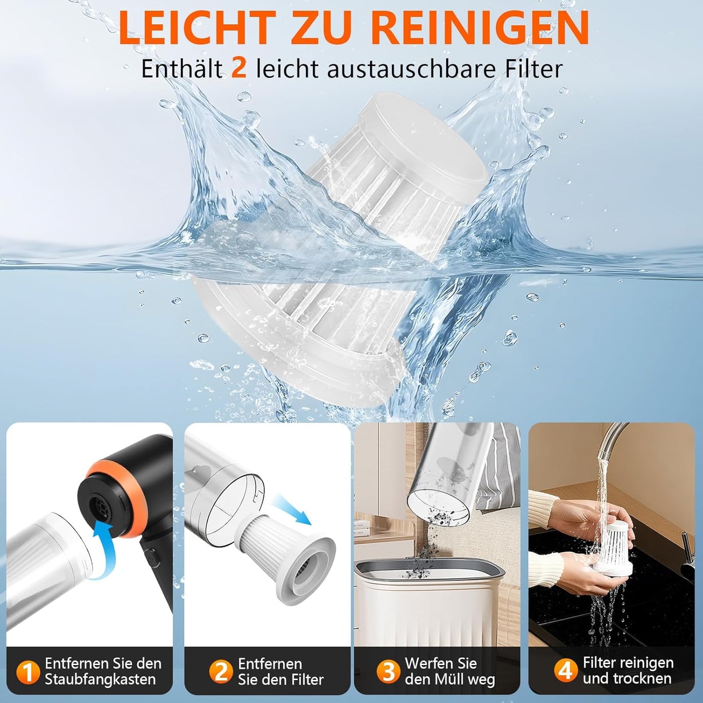 Aspirateur À Main Sans Fil 4 En 1 - 20 000 Pa - Avec Moteur Sans Balais - 3 Vitesses - Pour Voiture, Cuisine, Bureau, Maison, Poils D'Animaux, Canapé, Claviers