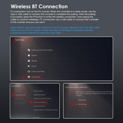 Manette Sans Fil Pour PS5, Controller Pour PS5, Avec Joystick Hall, Prise Audio, Vibration, Pavé Tactile, Six Axes, Manette Pour Ps5/Slim/Pro/Pc