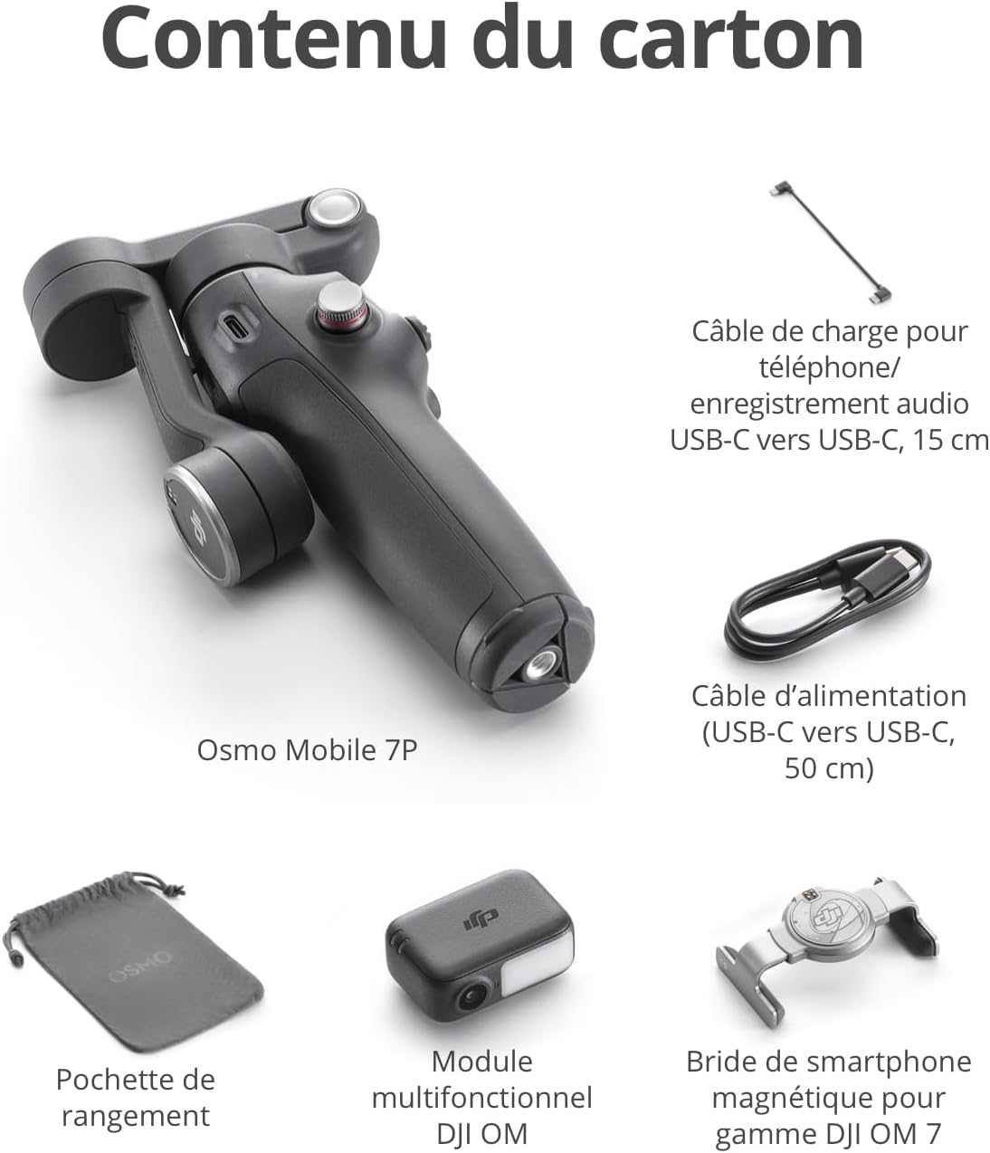 Osmo Mobile 7P Pour Iphone, Stabilisateur Nacelle, Android, Suivi Natif, Éclairage, Nacelle Pour Téléphone À 3 Axes, Lancement Rapide, Édition En Un Seul Clic,Barre D’Extension Et Trépied Intégrés