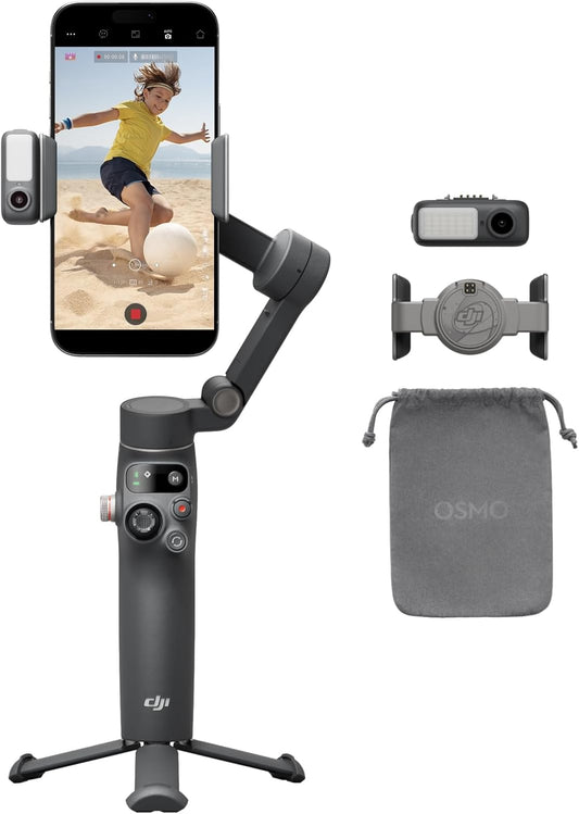 Osmo Mobile 7P Pour Iphone, Stabilisateur Nacelle, Android, Suivi Natif, Éclairage, Nacelle Pour Téléphone À 3 Axes, Lancement Rapide, Édition En Un Seul Clic,Barre D’Extension Et Trépied Intégrés