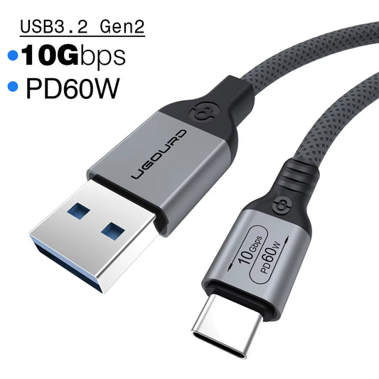 Câble USB3.2 USB3.1 Gen2 10Gbps USB-A Vers USB Type C Câble 3A 60W Charge Rapide 10G Cordon De Transfert De Données USB-C Pour Disque Dur SSD