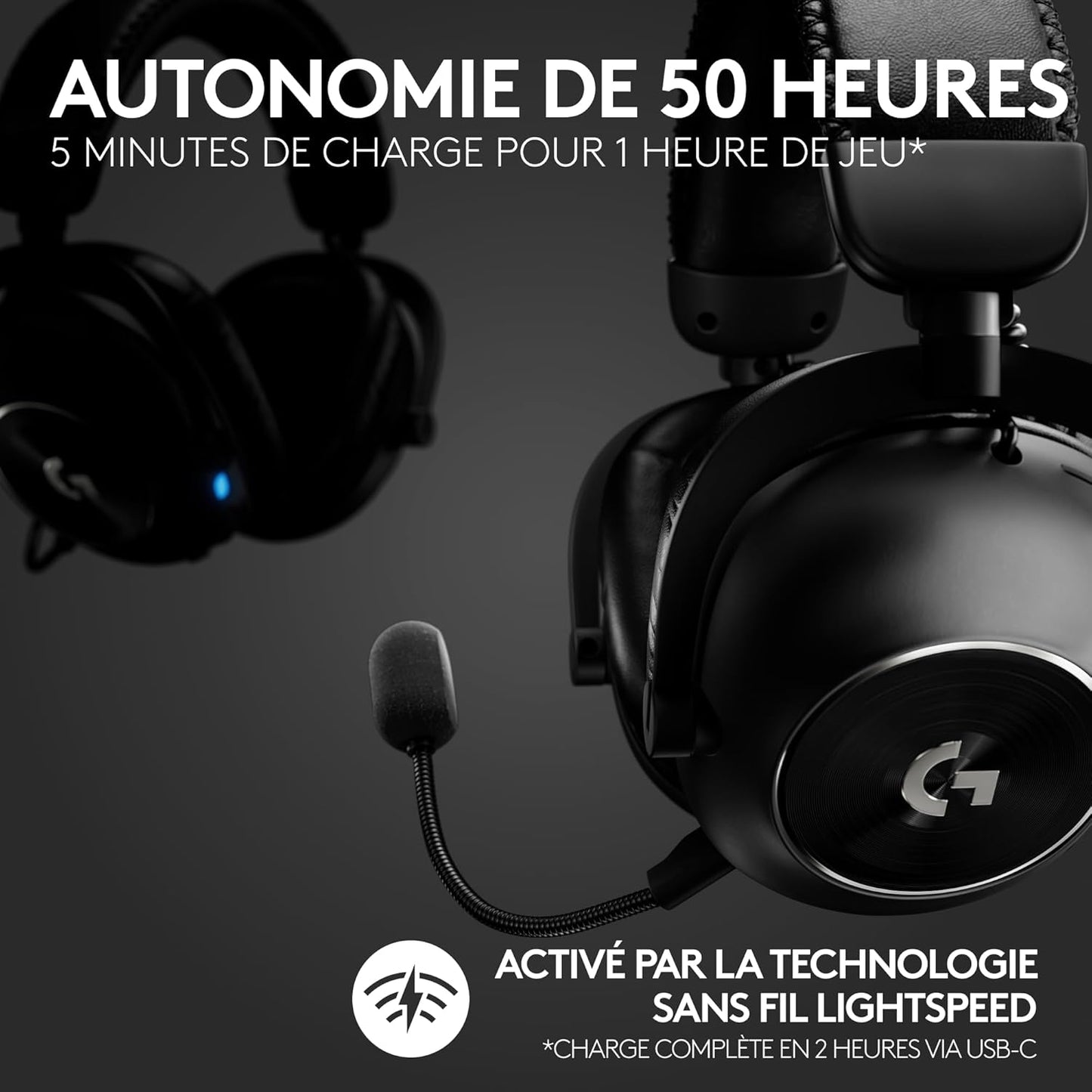 PRO X 2 LIGHTSPEED Casque Audio Bluetooth, Micro-Casque Détachable, Enceinte Graphène 50 Mm, DTS:X Casque 2.0—7.1 Surround, Bluetooth/Usb/3,5 Mm Aux, PC, PS5, PS4, Nintendo Switch - Noir