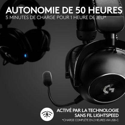 PRO X 2 LIGHTSPEED Casque Audio Bluetooth, Micro-Casque Détachable, Enceinte Graphène 50 Mm, DTS:X Casque 2.0—7.1 Surround, Bluetooth/Usb/3,5 Mm Aux, PC, PS5, PS4, Nintendo Switch - Noir
