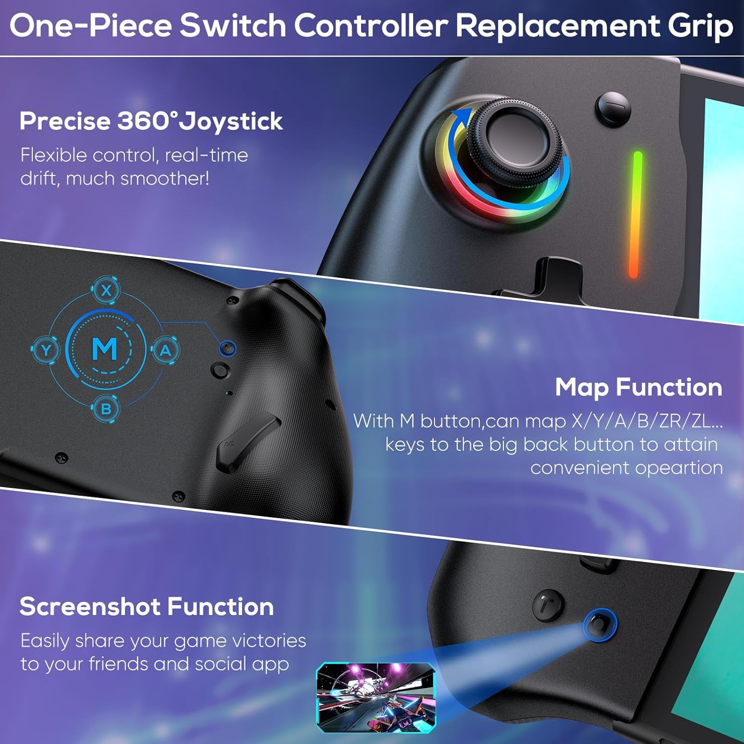 Manette Pro Ergonomique pour Nintendo Switch avec Éclairage RVB et Turbo Réglable - Parfaite pour des Sessions de Jeu Inoubliables