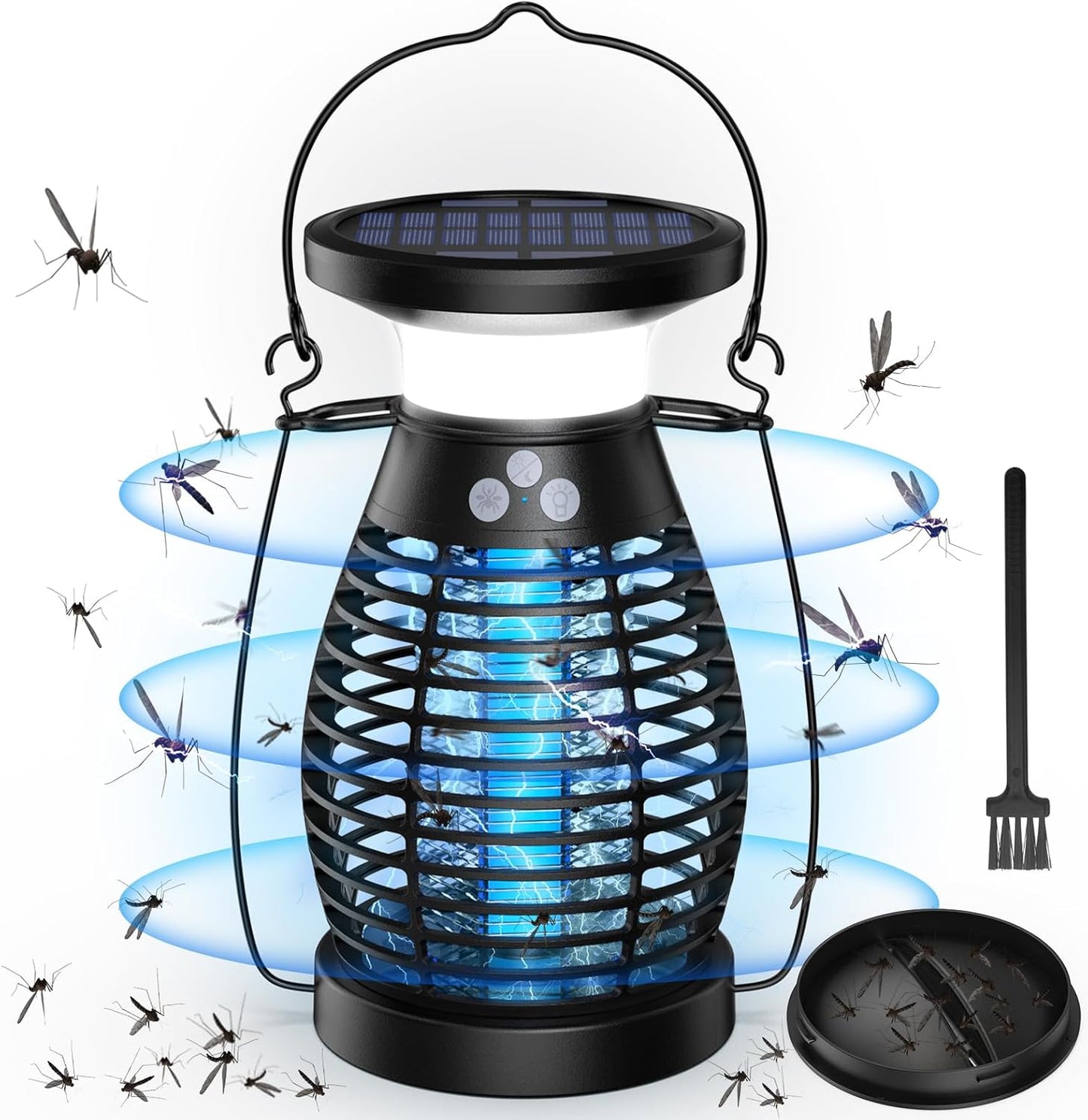 Lampe Moustiques,Solaire Lampe anti Moustique UV 3 En 1 anti Moucherons Electrique Exterieur Interieur,Usb Rechargeable Appareil Tue Mouche Electrique 360° Attrape Mouche Insecte (Noir)