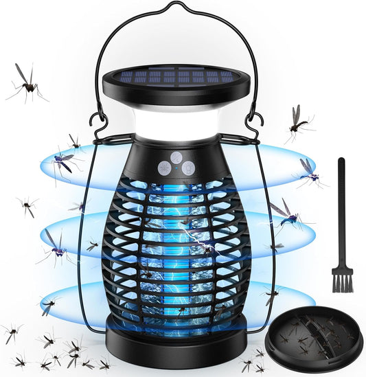 Lampe Moustiques,Solaire Lampe anti Moustique UV 3 En 1 anti Moucherons Electrique Exterieur Interieur,Usb Rechargeable Appareil Tue Mouche Electrique 360° Attrape Mouche Insecte (Noir)