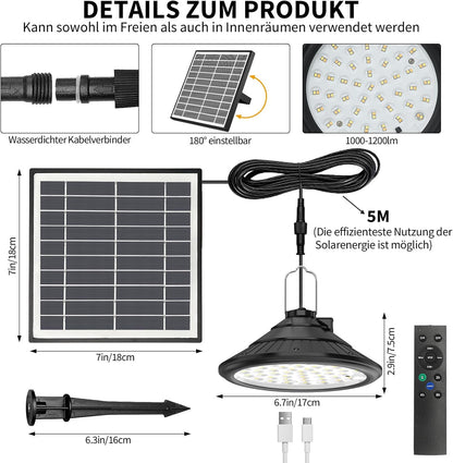 Lampes Solaires À Suspendre Pour L'Extérieur Et L'Intérieur - 4500 Mah - 3 Couleurs/4 Modes - Lampes LED Solaires Avec Télécommande - Étanche IP66 - Chargement USB - Lampe Suspendue Pour