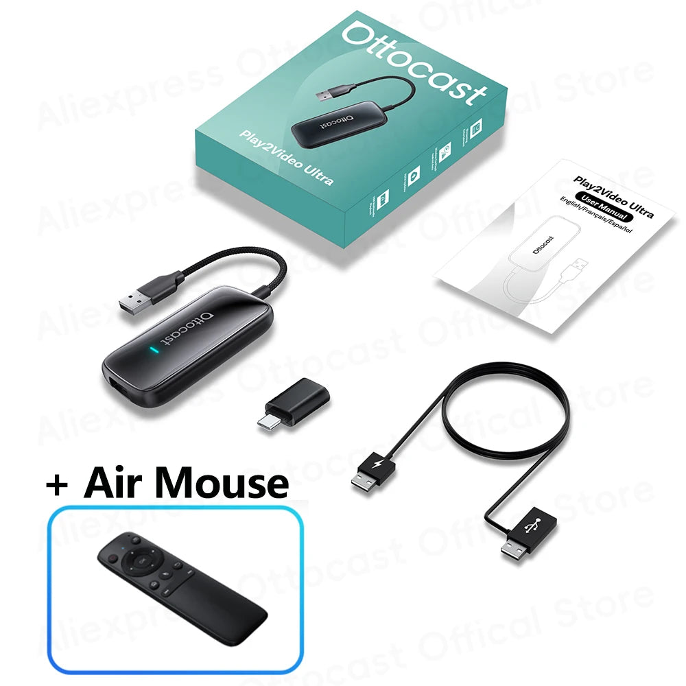 OTTOCAST Play2Video Ultra – Adaptateur CarPlay & Android Auto Sans Fil