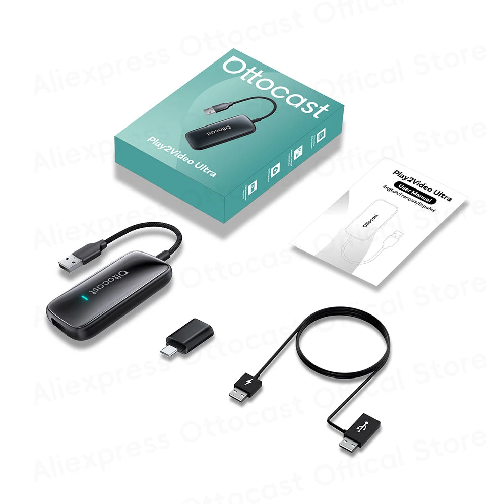 OTTOCAST Play2Video Ultra – Adaptateur CarPlay & Android Auto Sans Fil