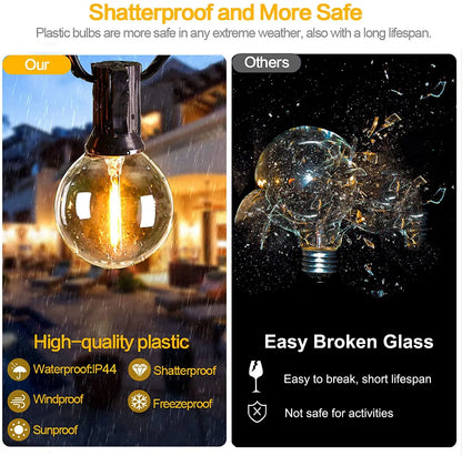 12M 30 LEDS G40 Solar String Lights Outdoor Patio Lights Solar & USB Powered Waterproof Globe Hanging Lights with Shatterproof