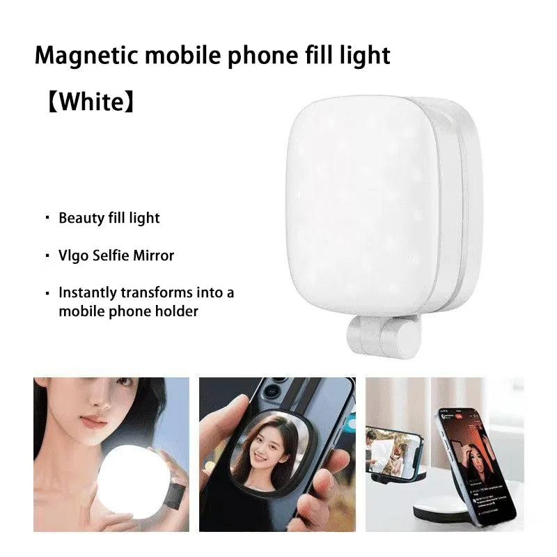 Anneau Lumineux Selfie Magnétique avec Miroir - Support Téléphone Pliable LED