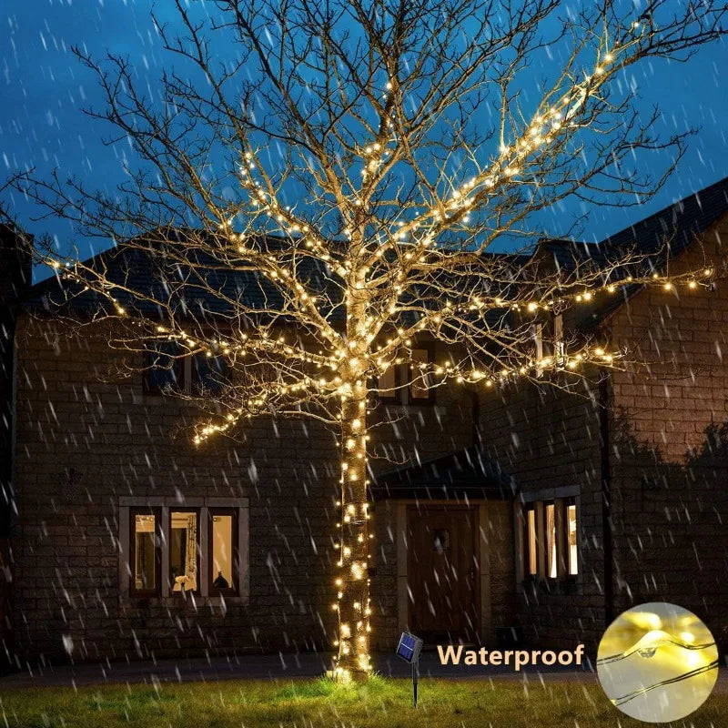 Guirlande Solaire D'Extérieur 32M 300LED, Lampe Féerique Étanche Pour Lampes Décoratives Étanches Dans La Cour, Le Jardin Et La Noël