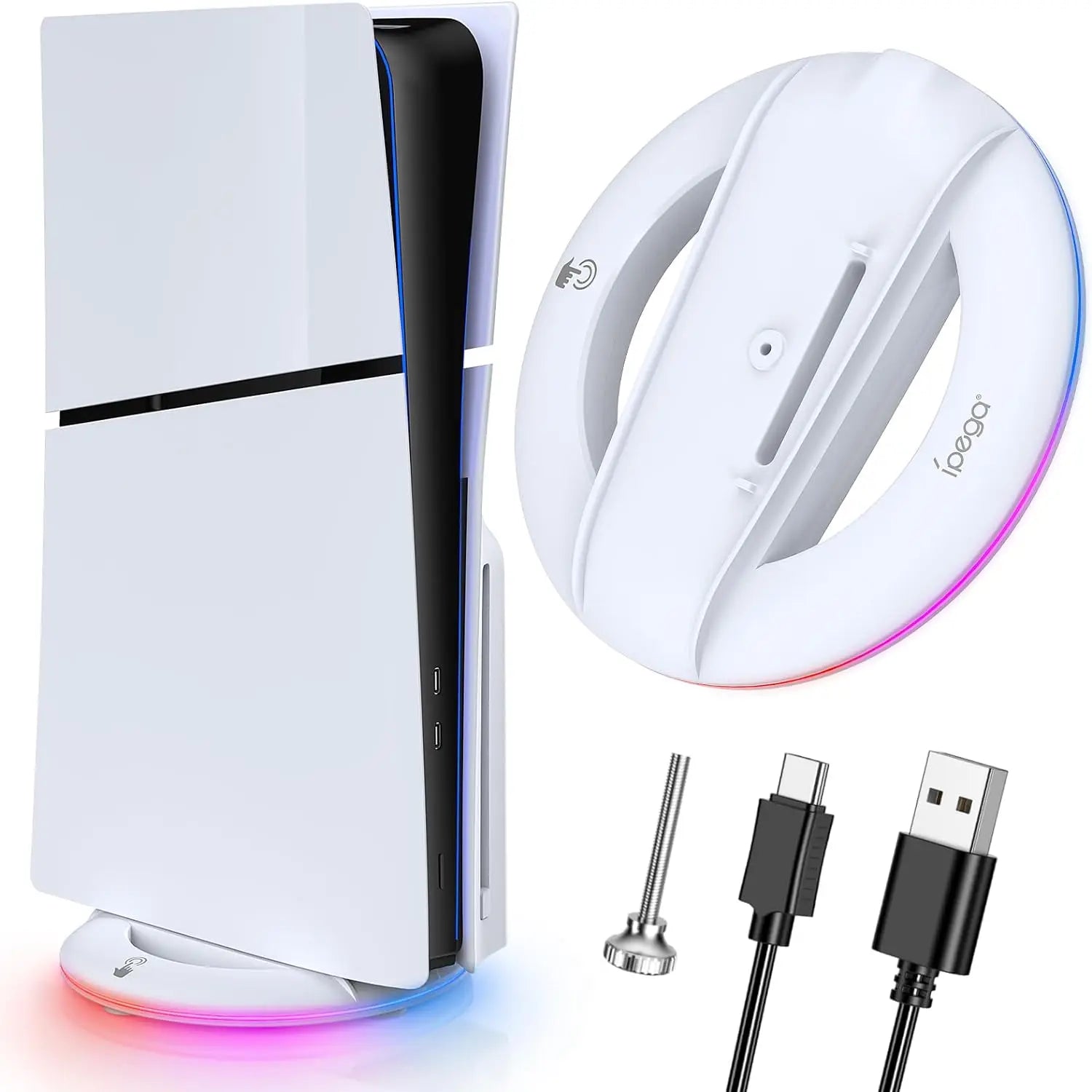 Support Vertical RGB pour PS5 Slim | 14 Modes d'Éclairage – Disc & Digital