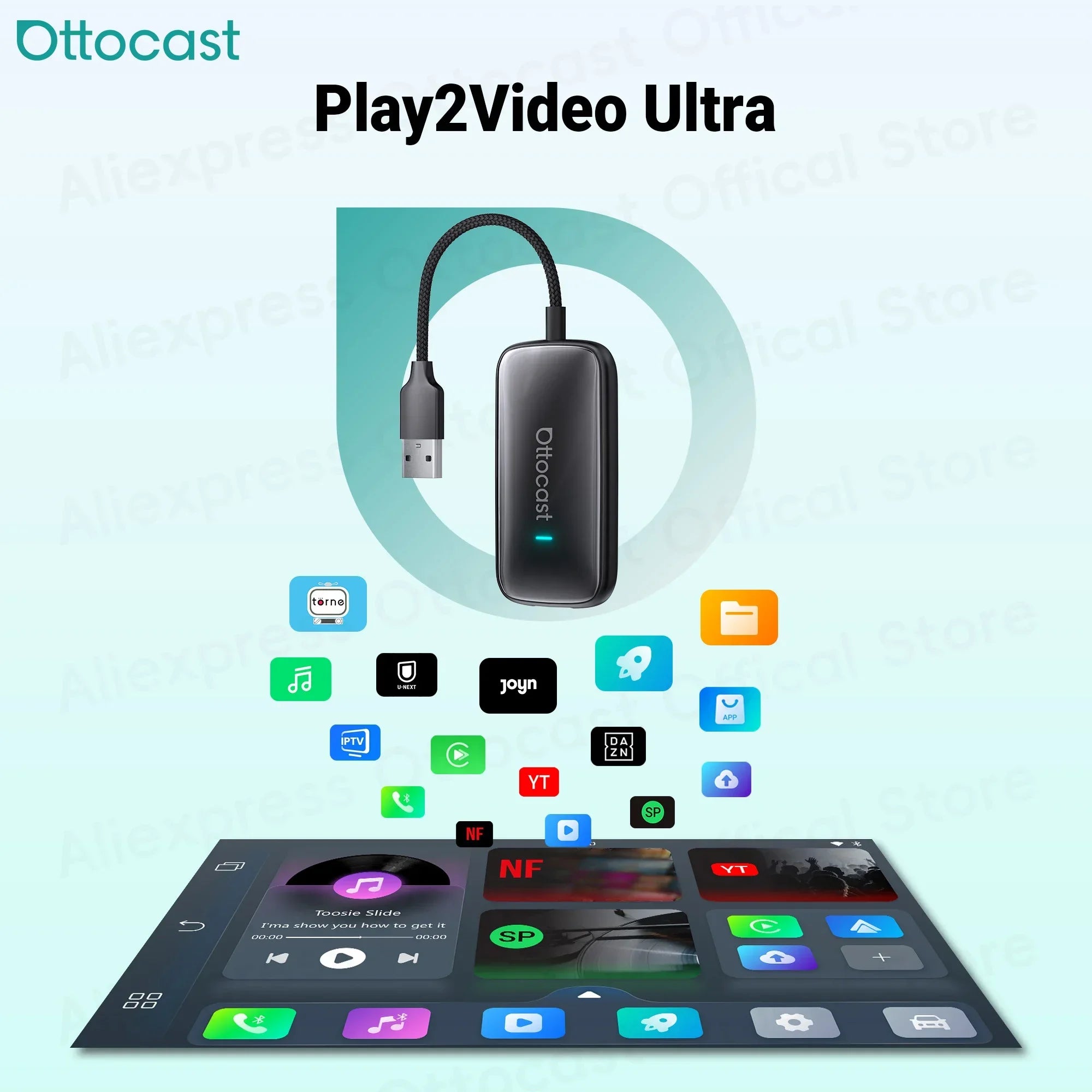 OTTOCAST Play2Video Ultra – Adaptateur CarPlay & Android Auto Sans Fil