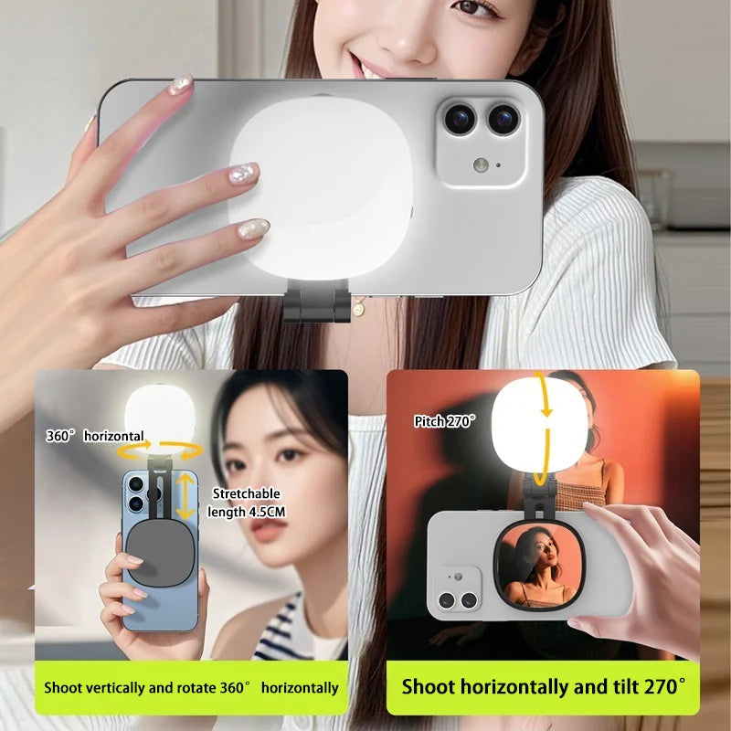 Anneau Lumineux Selfie Magnétique avec Miroir - Support Téléphone Pliable LED