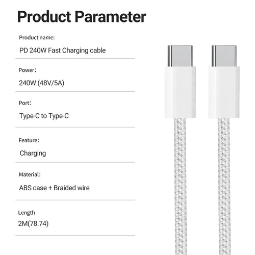 Câble USB-C vers USB-C 240W — Charge Ultra-Rapide 2M Tressé