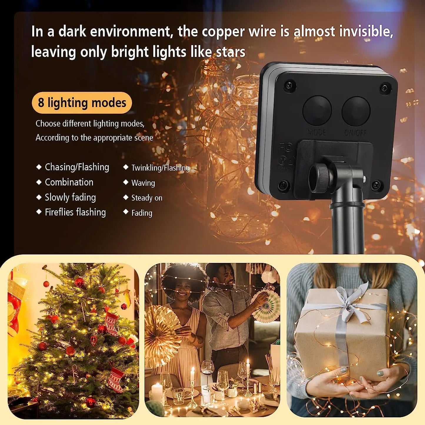 Guirlande Solaire D'Extérieur 32M 300LED, Lampe Féerique Étanche Pour Lampes Décoratives Étanches Dans La Cour, Le Jardin Et La Noël