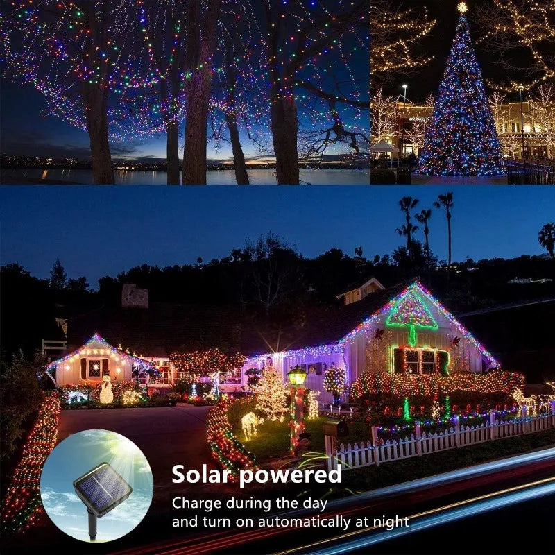 Guirlande Solaire D'Extérieur 32M 300LED, Lampe Féerique Étanche Pour Lampes Décoratives Étanches Dans La Cour, Le Jardin Et La Noël