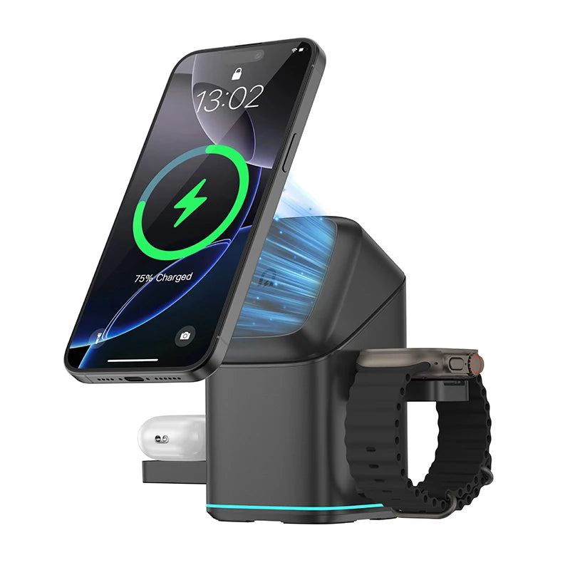 Chargeur Sans Fil 3-en-1 Qi2 Rotatif Magnétique - Station de Charge Rapide iPhone & Samsung