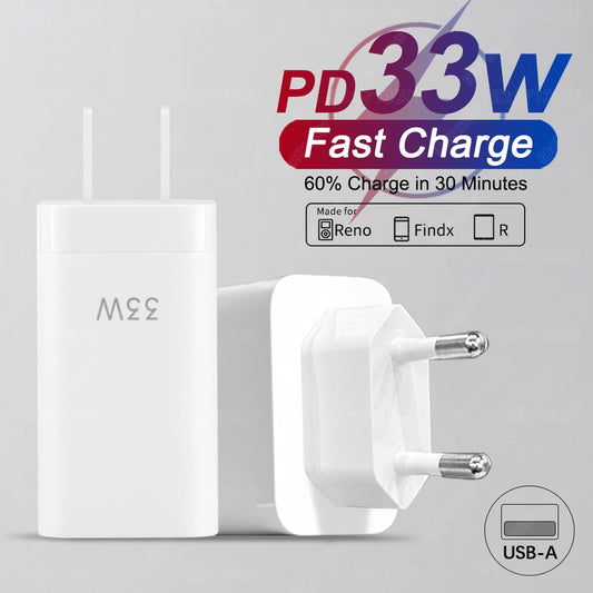 For OPPO 33W USB Charger Fast Charging Quick Charge 3.0 Mobile Plug Phone Charger Adapter for Iphone Samsung Xiaomi Redmi Huawei