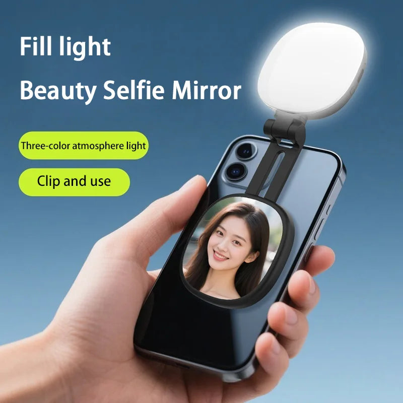 Anneau Lumineux Selfie Magnétique avec Miroir - Support Téléphone Pliable LED