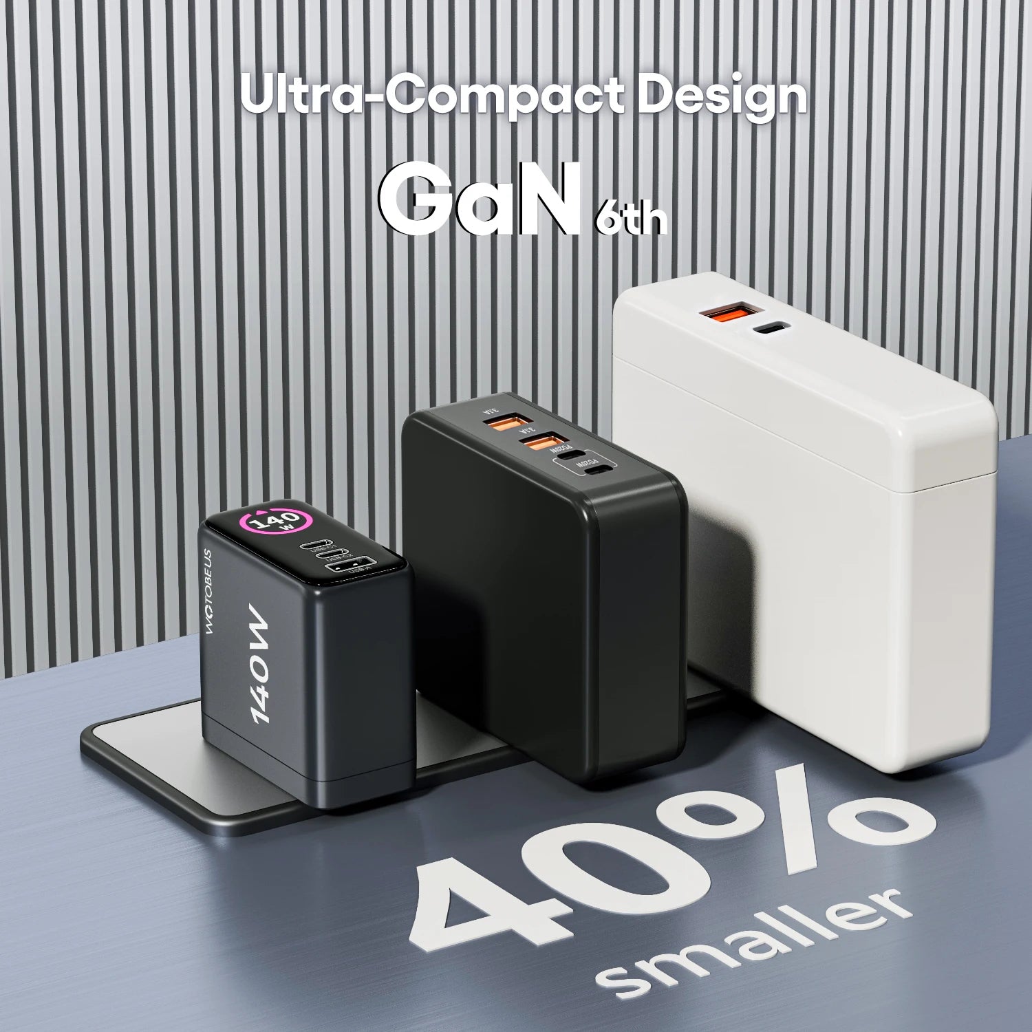 Chargeur Mural IA GaN 140W – 3 Ports USB-C/A avec Écran de Puissance | Compatible MacBook, iPhone & Samsung