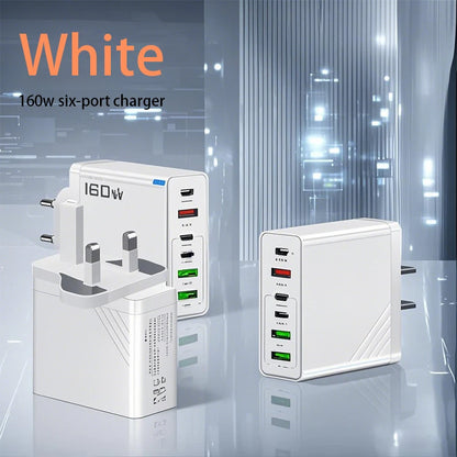 Xiaomi 160W Fast Charging Mobile Phone Charger 6 Port USB Type-C Phone Charger EU/US/UK Plug for Iphone Samsung Xiaomi Huawei