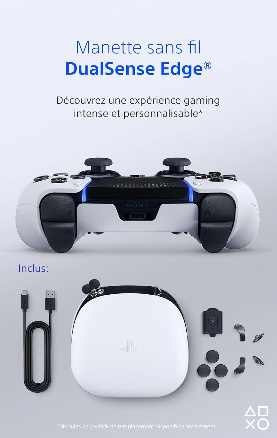 Sony, Manette Dualsense Edge Officielle Pour PS5 Et PC, Sans Fil, Commandes Ultra-Personnalisables + Profils Interchangeables + Confort Amélioré, Boîte De Transport Incluse, Couleur : Blanche Et Noire