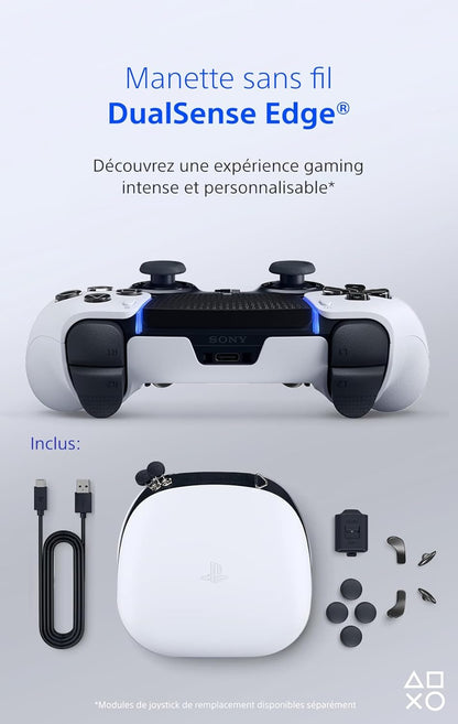 Sony, Manette Dualsense Edge Officielle Pour PS5 Et PC, Sans Fil, Commandes Ultra-Personnalisables + Profils Interchangeables + Confort Amélioré, Boîte De Transport Incluse, Couleur : Blanche Et Noire