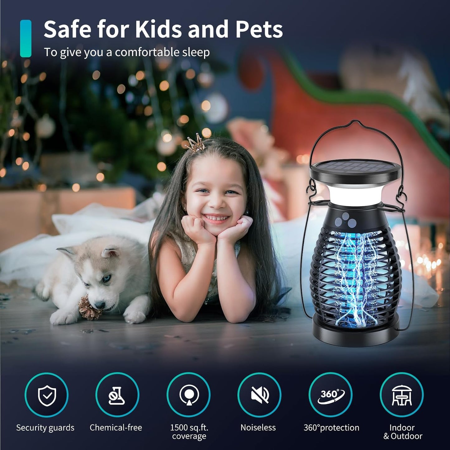 Lampe Moustiques,Solaire Lampe anti Moustique UV 3 En 1 anti Moucherons Electrique Exterieur Interieur,Usb Rechargeable Appareil Tue Mouche Electrique 360° Attrape Mouche Insecte (Noir)