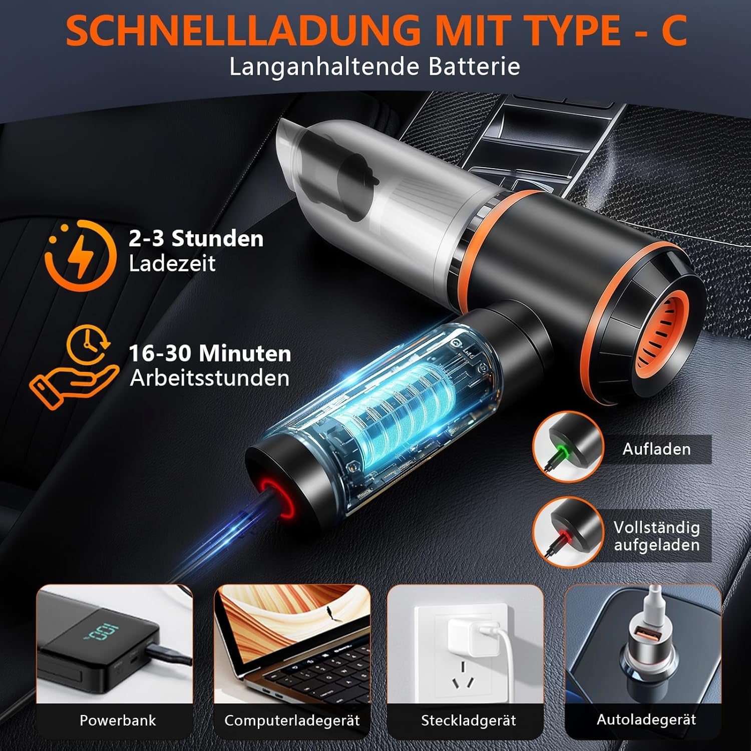 Aspirateur À Main Sans Fil 4 En 1 - 20 000 Pa - Avec Moteur Sans Balais - 3 Vitesses - Pour Voiture, Cuisine, Bureau, Maison, Poils D'Animaux, Canapé, Claviers