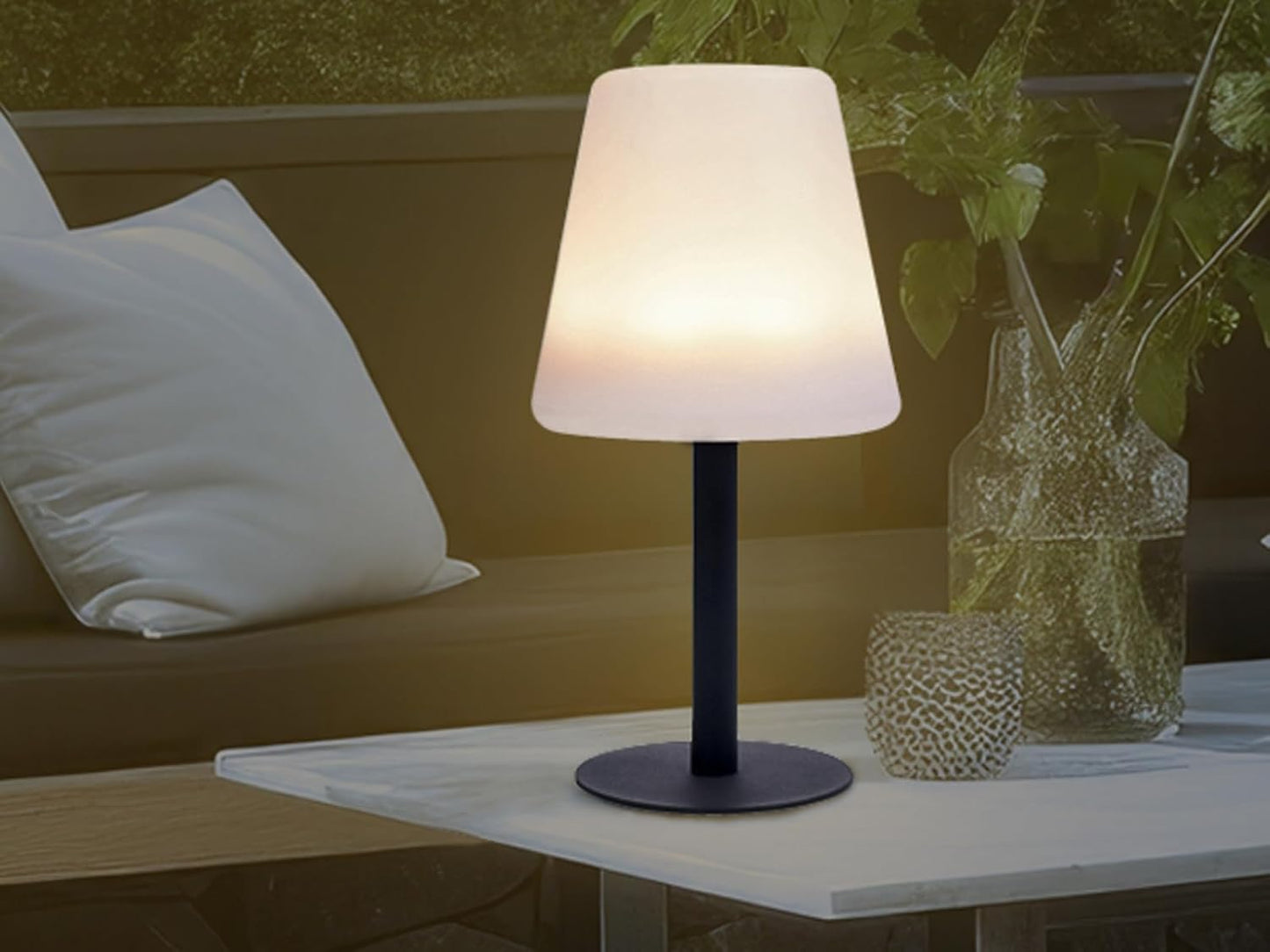 Lampe De Table Solaire  OSL-50012 - Utilisation Intérieure Ou Extérieure - Aussi Rechargeable Par Câble USB Inclus - Intensité Variable - Lumière Blanc Chaud