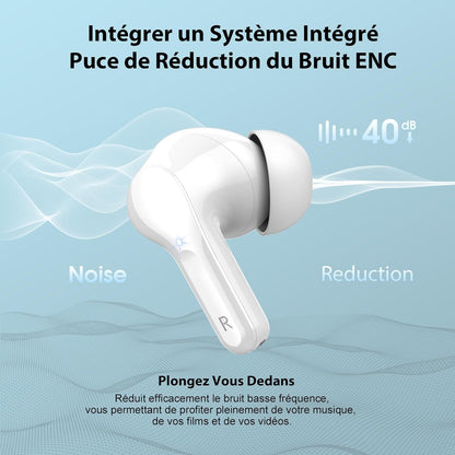Ecouteurs Bluetooth Sans Fil, Écouteurs Bluetooth 5.4 Oreillette Bluetooth Basses Immersives Avec 4 ENC Mic, Casque Bluetooth Sans Fil 46H Avec Écran LED, Étanche IP7 Contrôle Tactile, Blanc (2025)